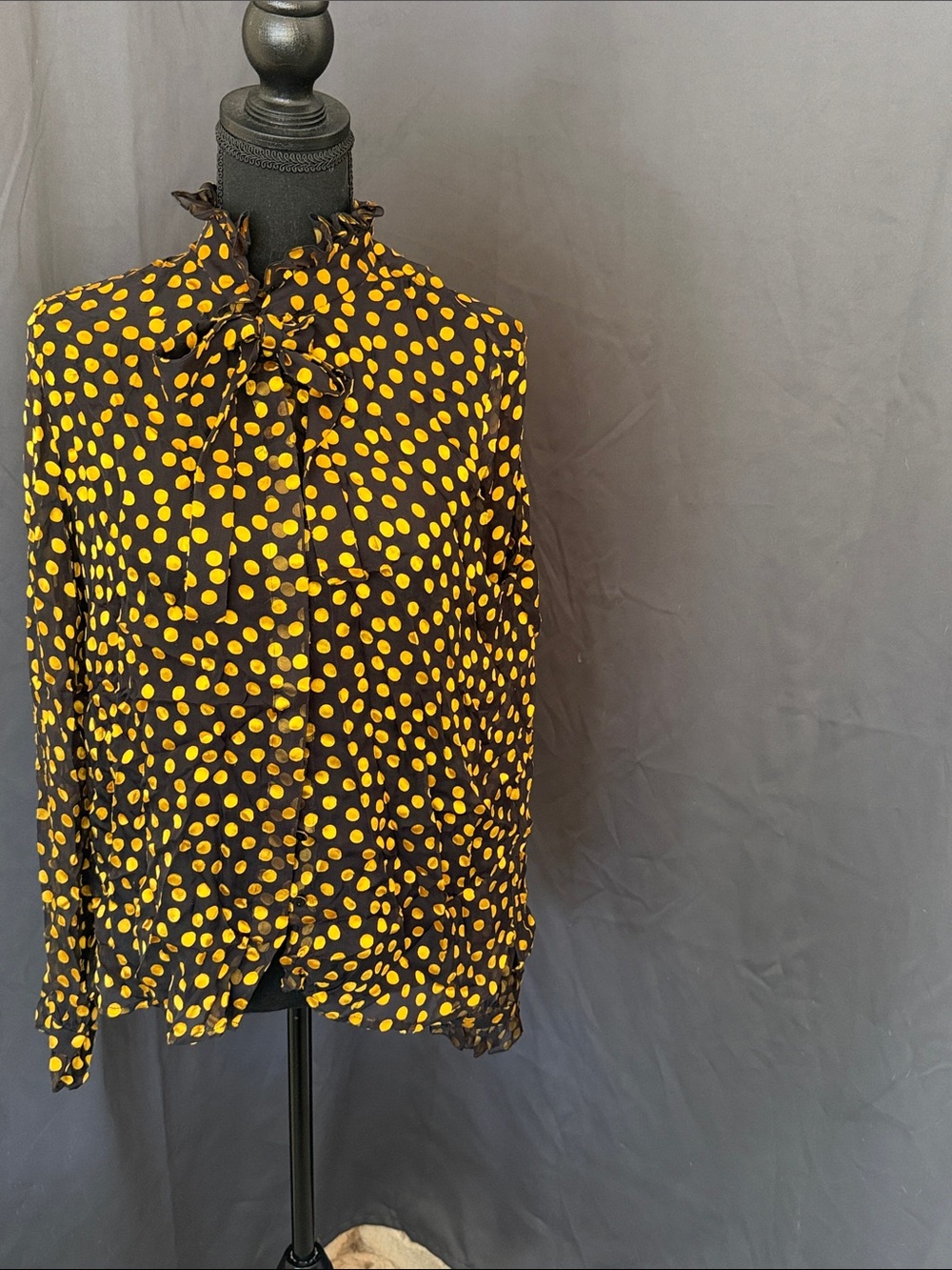 SALONIBYellow Polka Dot Tie-Neck Blouse - Women Tops